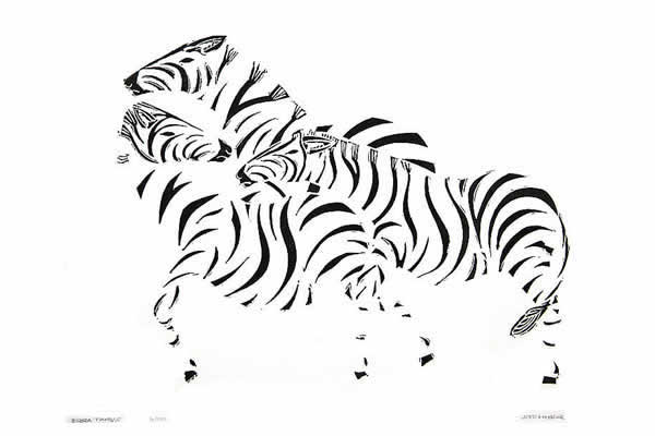 Zebra Tangle - linocut block print