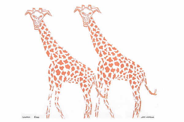 Giraffes - linocut block print