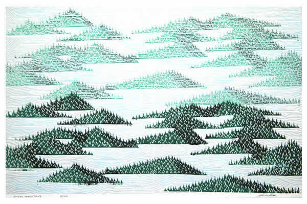 Smoky Mountains - linocut block print